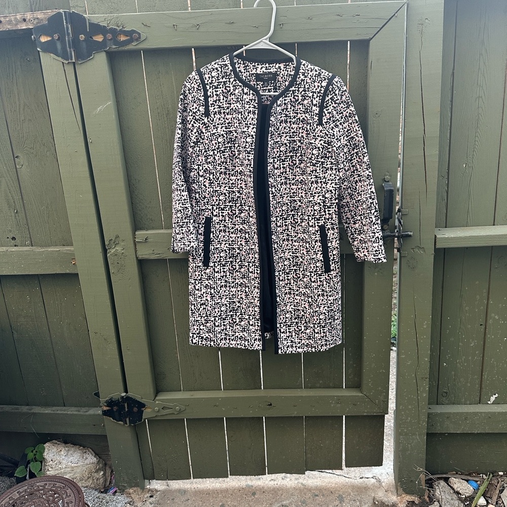 Talbots Black and White Tweed Open-Front Blazer Coat